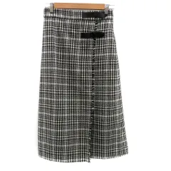 ロペピクニック ROPE Picnic フレアスカート ロング丈 チェック柄 千鳥格子柄 カットオフ 38 M 黒 ブラック オフホワイト /HO13