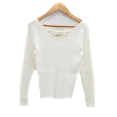 プロポーション ボディドレッシング PROPORTION BODY DRESSING リブニット カットソー ラウンドネック 長袖 フェイクパール ビーズ 3 L オフホワイト /HO50