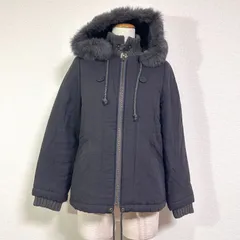 GASA 日本製 2way ラビットファー付き コットンリネン 中綿フードブルゾン 中綿ジャケット リブ袖 チャコールグレー M相当