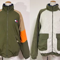美品 TOMMY JEANS 21FW リバーシブルシェルパジャケット スタンドカラー ナイロン×ボアジャケット ユニセックス S カーキ