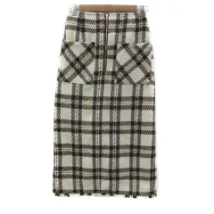 ナイスクラップ NICE CLAUP ナチュラルクチュール natural couture ニットタイトスカート マキシ丈 ロング丈 チェック柄 カットオフ F マルチカラー 白 ホワイト /YS5