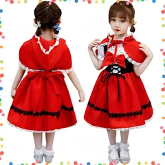 【在庫セール】子供服 ハロウィン ハロウィン ワンピース 仮装 仮装 子供コスプレ ワンピース パーティー 赤ずきんドレス コスプレ衣装 クリスマス リボン付き 衣装 マット 仮装大会 2点セット キッズ 学園祭 コスチューム イベント 赤ずきんちゃん 舞台服
