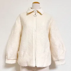 組曲 ループヤーンジャージージャケット 9分袖 ジップブルゾン ウール混 ボアジャケット アイボリー サイズ2 M