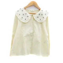 エヘカソポ サマンサモスモス ehka sopo SM2 シャツ ブラウス ラウンドカラー 長袖 花柄 刺繍 F アイボリー /HO36