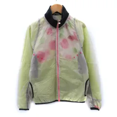 アディダス adidas スポーツウェア ブルゾンジャケット ミドル丈 スタンドカラー ロゴ プリント ナイロン マルチカラー 黄緑 ライトグリーン /SM14