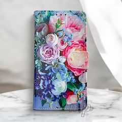 iPhone 17 iPhone16e/SE4/17e iPhonese3/se2 iPhone8 iPhone7 아이폰 케이스 수첩형 스마트폰 케이스 커버 꽃무늬 품위 우아한 세련된 화려한 아이폰 꽃다발 하늘색