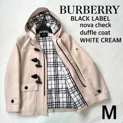 美品・サイズM✨バーバリー ブラックレーベル ノヴァチェック ウール ダッフルコート フード ジャケット ホースロゴ ホワイトクリーム