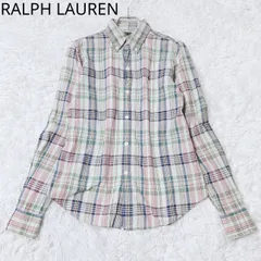 ラルフローレン　ネルシャツ　ボタンダウンカラー　ブランドロゴ　ラウンドカット　総柄　カジュアル　配色　サイズ9  Mサイズ相当