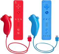 Wii本体用リモコン＆ヌンチャクコントローラー Wiiヌンチャクリモコン2個パック シリコンケース＆リストストラップ付き (レッド＋ライトブルー) [nintendo_wii]