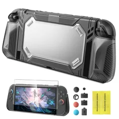 Switch 2用グリップケースセット  人間工学デザインの握りやすいカーボン調グリップ、耐衝撃TPUカバー、ガラスフィルム2枚付き、スティックカバー＆防塵キャップ付き