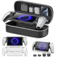 PS Portalリモートプレーヤー 収納ケース PS Portal保護カバー ガラスフィルム 2枚入り プレステポータル 用サムキャップ 大容量 全面保護 耐衝撃 キズ防止 防水防塵 PSポータル 周辺機器 アクセサリーキット 持ち運び便利