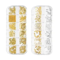 【フォロー割】ゴールドネイルパーツセット デコレーション ネイル ネイルスタッズ ネイルアート (B) フレークパーツ パール 丸 三角 四角 デコパーツ アクセサリー ネイルデザイン 金属パーツ ３本セット ネイルパーツ YFFSFDC