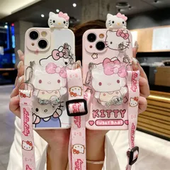 スマホケース かわいい iPhone用ケースキティ柄 ストラップ付きキティ柄キュート 可愛い 落下防止 iPhone11 iPhone12 iPhone13 iPhone14　2タイプからお選び