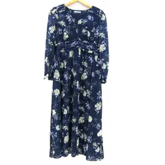 ウィルセレクション ロングワンピース トップス 長袖 花柄 レディース Mサイズ ネイビー WILLSELECTION 【中古】