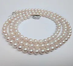 【入卒シーズンに】 あこやパール ロングネックレス SV 6.5〜7mm ピンク系 冠婚葬祭 入学式 卒業式 結婚式 ラウンド 本真珠 あこや真珠 82cm 照りがキレイ