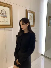 オブジェスト ウール 100% ラウンド カーディガン + ニット セット