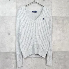 ポロ ラルフローレン  スモールポニーロゴ ケーブル編み Vネック コットン ニット グレー