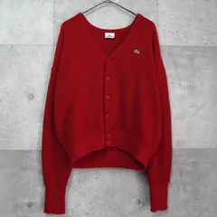 ラコステ 1980's ヴィンテージ ロゴパッチ ウール カーディガン レッド