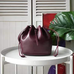 ジルサンダー ドローストリング レザー 巾着バッグ ハンドバッグ ボルドー