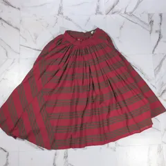 80s Jean Paul GAULTIER ボーダーストライプ フレアスカート 膝下 レッド×オリーブグリーン 7(S) コットン100%のサムネイル