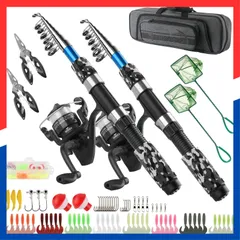 【即日発送】軽量 携帯便利 グラスファイバーロッド 入門セット コンパクトセット フィッシングブライヤー&釣りタモ網＆ルアーセット＆釣りライン＆収納バッグ付き 海釣りセット スピニングリール スピニングロッド フィッシングロッドセット リールセット (1.7M