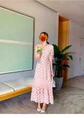 ドット シフォン ロング丈ワンピース