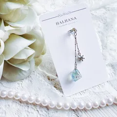 イヤーカフ【 冬氷 】雪 結晶 クリスタル 水晶 天然石 デート フラワー 和風 着物 和服 推し色 推し活 HALHANA ハルハナ イヤリング ピアス