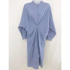 ◇ SMILE ORCHID スタンドカラー ハーフボタン 長袖 膝下丈 シャツ ワンピース サイズ F ネイビー ホワイト レディース  【中古】 【1205260001654】