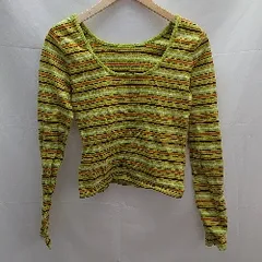 ◇ SLY スライ ボーダー コットン ベアバック 背中空き 長袖 トップス サイズF ライトグリーン レディース E 1 【1301230023692】