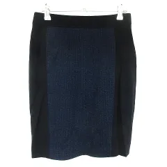 ユナイテッドアローズ UNITED ARROWS ニット スカート タイト ひざ丈 バックファスナー 切替 薄手 総柄 36 黒 紺 ブラック ネイビー ボトムス /T2