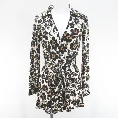 ダイアンフォンファステンバーグ DIANE von FURSTENBERG 花柄 フラワー 長袖 カットソー ラップチュニック フレア 絹 シルク 2 白系 ホワイト ストレッチのサムネイル