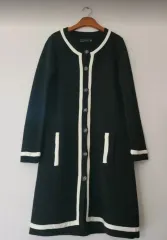 ZARA ウール ブラック ロング カーディガン アイボリー バイカラー