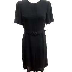 ノーブランド ワンピース Aライン ひざ丈 半袖 ウエストマーク 11 黒 ブラック /RT ●RY