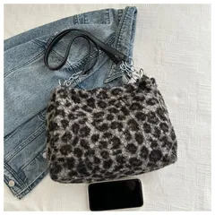 レオパード柄 フェイクファー 2WAYショルダーバッグ 大人カジュアル 高見え アクセント ヒョウ柄 軽量 ブラック