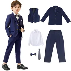 【特価商品】[Comfort U] スーツ 男の子 フォーマルスーツ キッズフォーマル 長袖 6点セットボーイズ おしゃれ 紳士スーツ 上下セット 子供用スーツ 子供服 プレゼント 入学式 入園式 卒園式 発表会 結婚式 90－150㎝対応 ネイビー ブラック