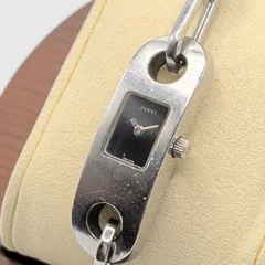 GUCCI 6100L Watch Quartz Ladies Round Silver Black dial Chain Y2K 00S Working グッチ 時計 クオーツ レディース ラウンド シルバー 黒文字盤 チェーン ヴィンテージ 稼働品