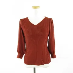 ジーユー GU サテンスリーブセーター 7分袖 茶 S *A516