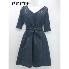 ◇ ◎ GIRL ガール ウエストリボン付き レース 七分袖 膝丈 ワンピース サイズM ネイビー レディース  【中古】 【1106140009442】