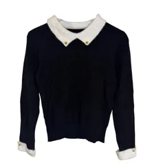 B072 clear クリア ニット セーター ブラック ホワイト 襟付き カジュアル 子供服 女の子 ガールズ F