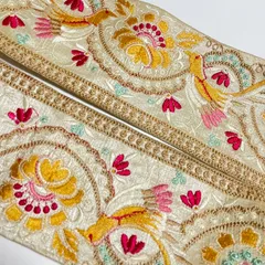 【超太幅8.6cm／25cm】インド刺繍リボン 刺繍テープ サリートリム