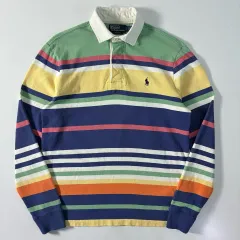 Polo ポロ ラルフローレン 刺繍 コットン マルチ ストライプ ラグビーシャツ