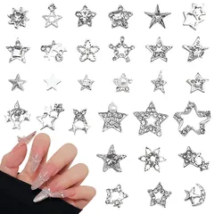 Chisafly ネイルパーツ 星 キラキラ 星型 シルバー 小さい 立体 3D 可愛い デコパーツ 結婚式 ネイルアートパーツ 30個セット 1
