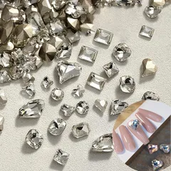 50個セット ネイルパーツ ストーン 30個 2種類 ネイルストーン ハート+20個 9種類 ネイルパーツ ネイル ガラスストーン ホワイト 透明 ハートストーン ネイルパーツ ハート 輝くそして透明な ネイルクリスタル 大きい ラインストーン ネイルスト 1