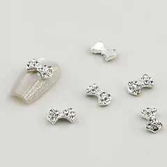 trekko ネイルパーツ リボン シルバー ストーン ラインストーン (リボン 10個) 1