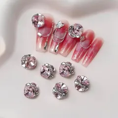 Chisafly ネイルパーツ ネイルストーン 大きめ スクエア 宝石 ストーン クリスタル ラインストーン キラキラ 立体 6個セット (ピンク) 0