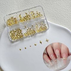 네일 아트용 스터드 세트, 스타형 메탈릭 데코 파트, 골드 실버 2색, 6타입 (JA018-1-Gold) 0