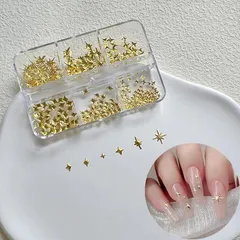 ネイルアート用スタッズセット, 星型メタリックデコパーツ, ゴールド・シルバー2色, 6タイプ (JA018-1-Gold) 0