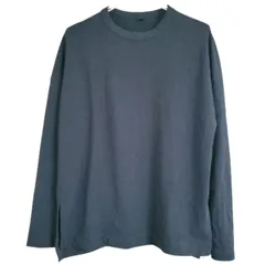 A1069 ユニクロ UNIQLO Tシャツ 長袖 ロンT (M) 黒 無地 綿/コットン Uネック