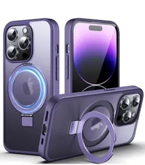 ★DASFOND iPhone 14 Pro 用 ケース [MagSafe 対応] 2023 アップグレード[オールインワン] インビジブルリングキックスタンド 半透明マット 電話ケース カバー iPhone 14Pro 6.1 パープル