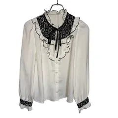 B072 Secret Honey シークレットハニー ヨークレース ブラウス 長袖 シアー シャツ ホワイト 白 レディース 2